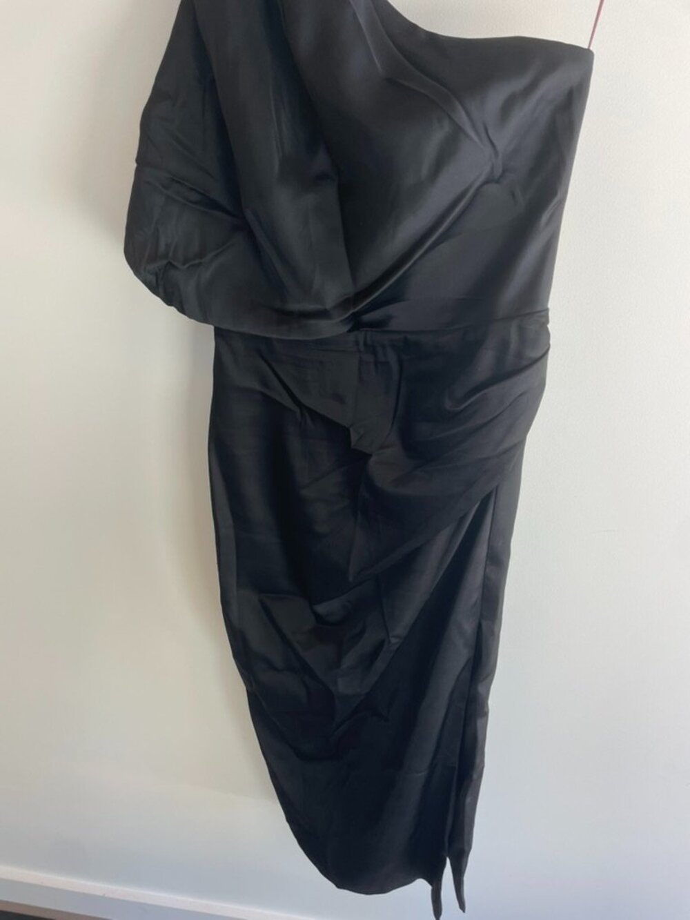 Manning Cartell Black One Shoulder Satin Midi Dress Size 4